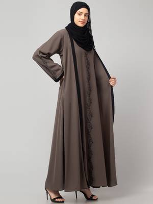 women latest Dubai Stylish embroidered long length shrug Abaya 3