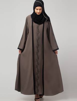 women latest Dubai Stylish embroidered long length shrug Abaya 4