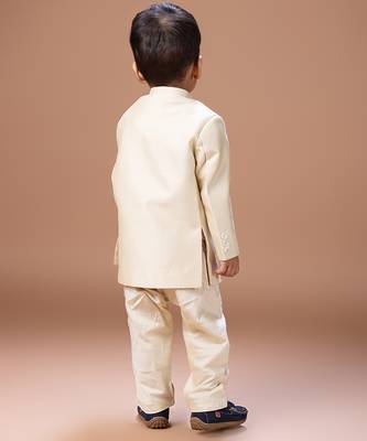 Beige embroidered cotton silk sherwani set 3