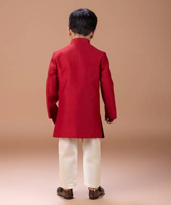 Maroon embroidered cotton silk sherwani set 2
