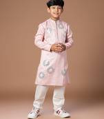 Powder pink embroidered jam satin kurta set
