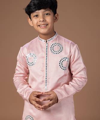 Powder pink embroidered jam satin kurta set 3