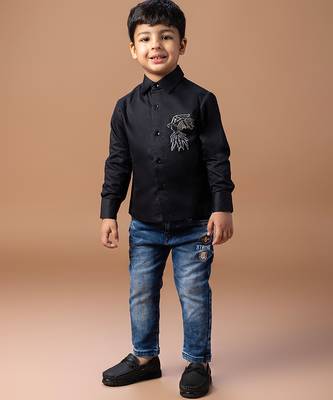 Black embroidered cotton blend shirt 1