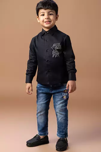 Black embroidered cotton blend shirt