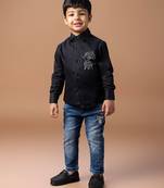 Black embroidered cotton blend shirt