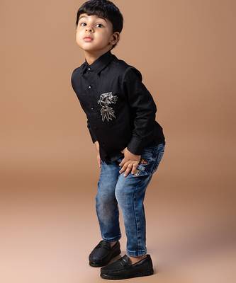 Black embroidered cotton blend shirt 2