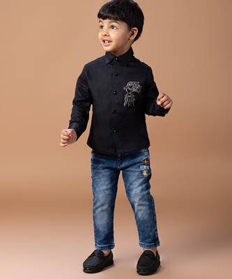 Black embroidered cotton blend shirt 3