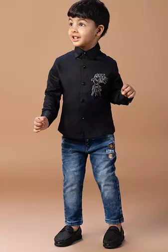 Black embroidered cotton blend shirt