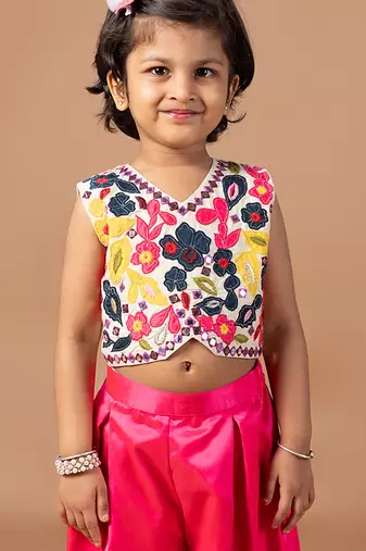 Off White Pink embroidered cotton silk co ord set