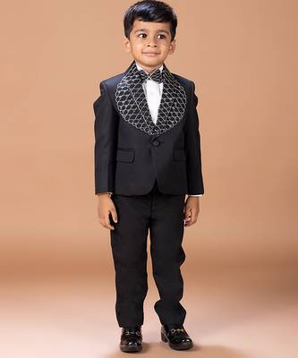 Black embroidered cotton blend tuxedo set 1