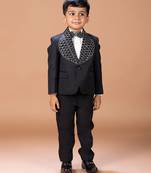 Black embroidered cotton blend tuxedo set