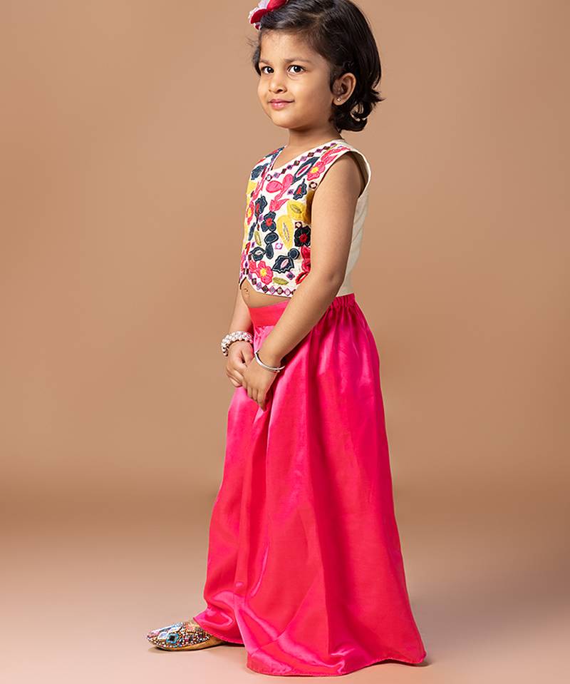 Off White Pink embroidered cotton silk co ord set