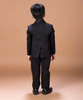 Black embroidered cotton blend tuxedo set 4