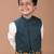 Bottle green embroidered cotton blend nehru jacket set