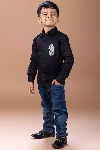 Black embroidered cotton blend shirt