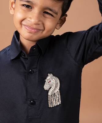 Black embroidered cotton blend shirt 2