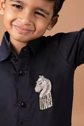 Black embroidered cotton blend shirt
