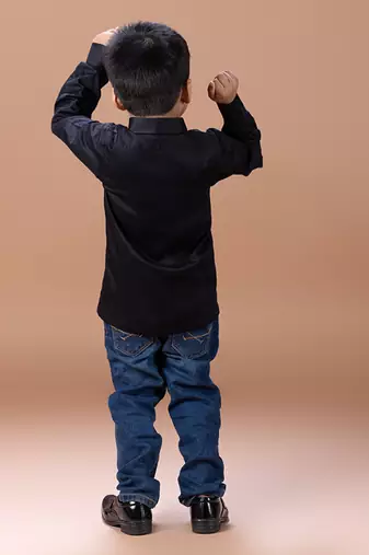 Black embroidered cotton blend shirt