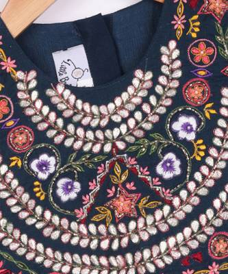 Dark blue embroidered cotton silk lehenga set 3
