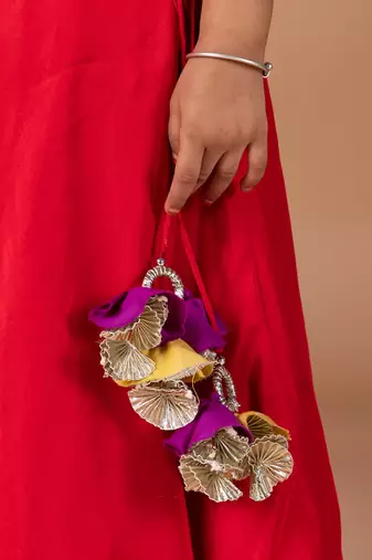 Red embroidered cotton silk lehenga set
