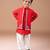 Red embroidered cotton blend kurta jacket set