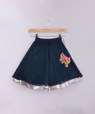 Dark blue embroidered cotton silk lehenga set 4