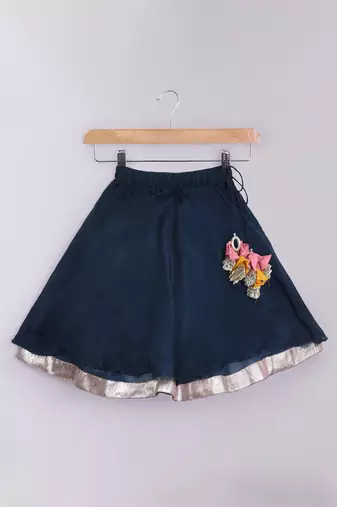 Dark blue embroidered cotton silk lehenga set