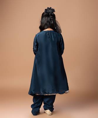 Dark blue embroidered cotton silk kurti set 2