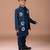 Dark blue embroidered cotton blend indo western set