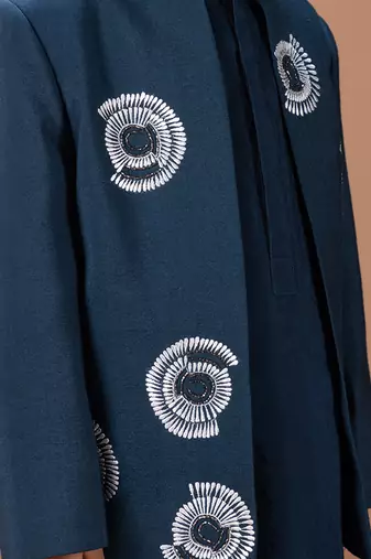 Dark blue embroidered cotton blend indo western set
