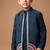 Dark blue embroidered cotton silk kurta jacket set