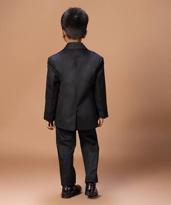 Black rose embroidered cotton blend tuxedo set 3