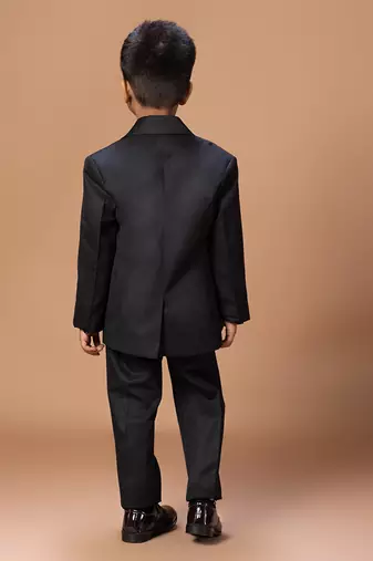 Black rose embroidered cotton blend tuxedo set