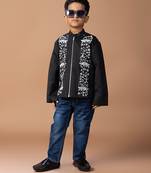 Black embroidered cotton silk bomber jacket