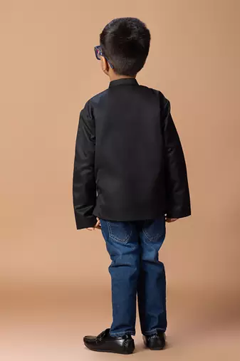 Black embroidered cotton silk bomber jacket