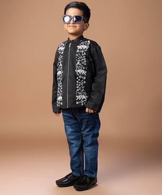 Black embroidered cotton silk bomber jacket 3