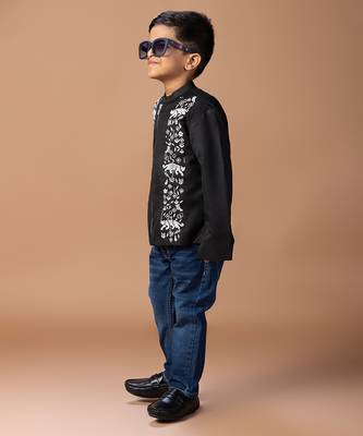 Black embroidered cotton silk bomber jacket 4