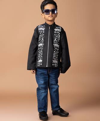 Black embroidered cotton silk bomber jacket 5