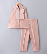 Peach pink embroidered cotton blend co ord set