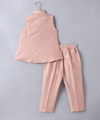 Peach pink embroidered cotton blend co ord set 2