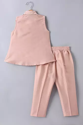 Peach pink embroidered cotton blend co ord set
