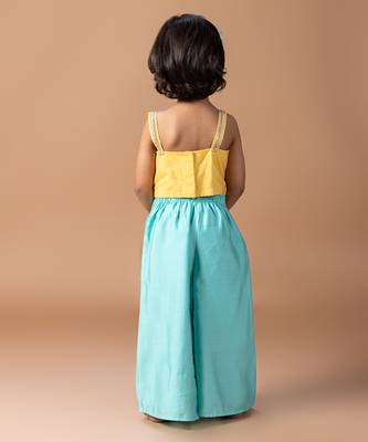 Yellow pink lotus embroidered cotton silk co ord set 2