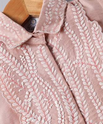Peach pink embroidered cotton blend co ord set 4