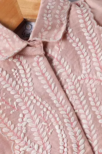 Peach pink embroidered cotton blend co ord set