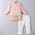 Peach pink embroidered cotton silk nehru jacket set