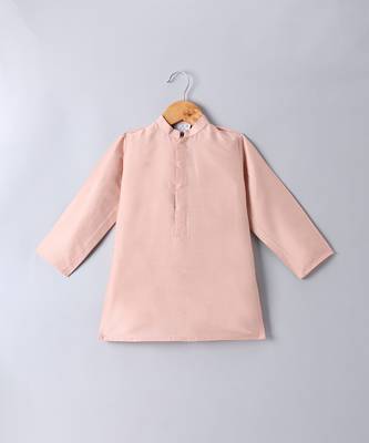 Peach pink embroidered cotton silk nehru jacket set 2