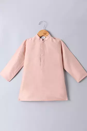 Peach pink embroidered cotton silk nehru jacket set