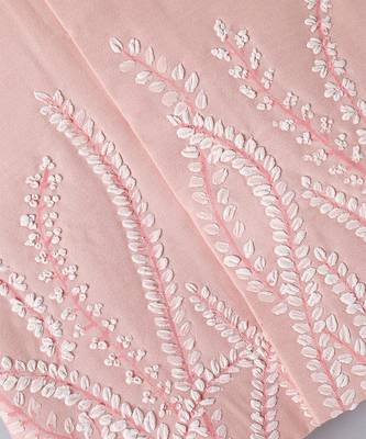 Peach pink embroidered cotton silk nehru jacket set 4