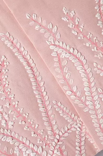 Peach pink embroidered cotton silk nehru jacket set