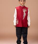 White red embroidered silk nehru jacket set